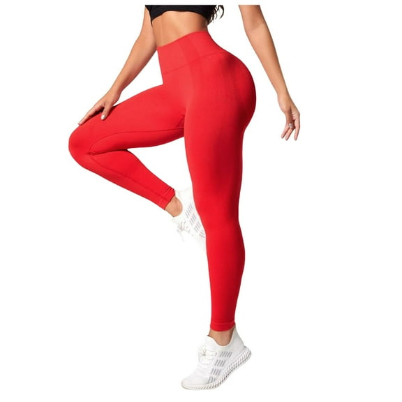 GEWSEY Women Seamless Leggings Smile Contour High Waist Workout Gym Yoga Pants (Red2, L)