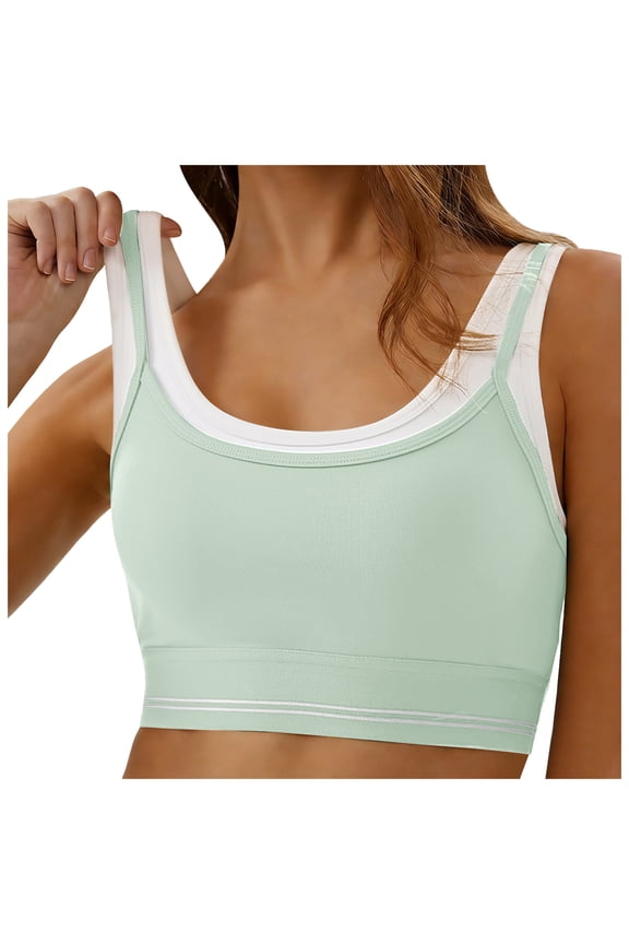 Women Sexy Double Layered Square Neck Crop Tank Dance Top Going Out Country Concert Sports Rave Outfits (Light Green, L)