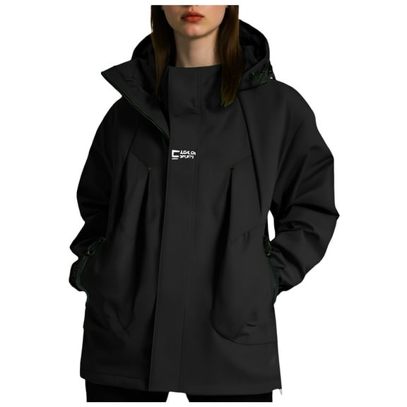 GEWSEY Women Ski Jacket Waterproof Insulated Winter Snow Coat for Skiing Snowboarding Rain Coats Oversize Unisex (Black, 4XL)