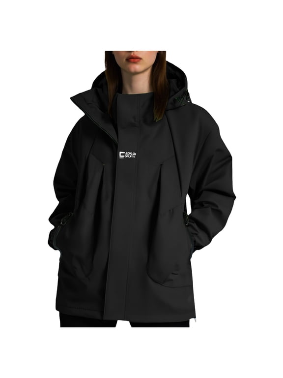 Women Ski Jacket Waterproof Insulated Winter Snow Coat for Skiing Snowboarding Rain Coats Oversize Unisex (Black, 4XL)