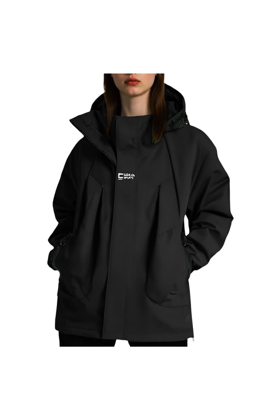 Women Ski Jacket Waterproof Insulated Winter Snow Coat for Skiing Snowboarding Rain Coats Oversize Unisex (Black, 4XL)