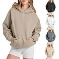 thumbnail image 1 of GEWSEY Women Solid Basic Fleece Letter Loose Hoodie Sweatshirt Long Sleeve Kangaroo Pocket Drop Shoulder Pullovers Top (Black, XL), 1 of 6