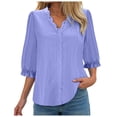 thumbnail image 1 of GEWSEY Women Summer Casual V Neck Lace Elegant Tops Fashion Trendy 3/4 Puff Sleeve Loose Fit Hollow Blouses Tunic Blouses (Light Purple, XL), 1 of 5