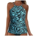 thumbnail image 1 of GEWSEY Women Tankini Top Only High Neck Bathing Suit Top Tummy Control Swimsuit Top Ruched Swim Top Without Bottom Light Green, 2XL, 1 of 4