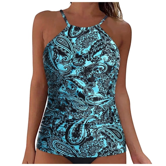 GEWSEY Women Tankini Top Only High Neck Bathing Suit Top Tummy Control Swimsuit Top Ruched Swim Top Without Bottom Light Green, 2XL