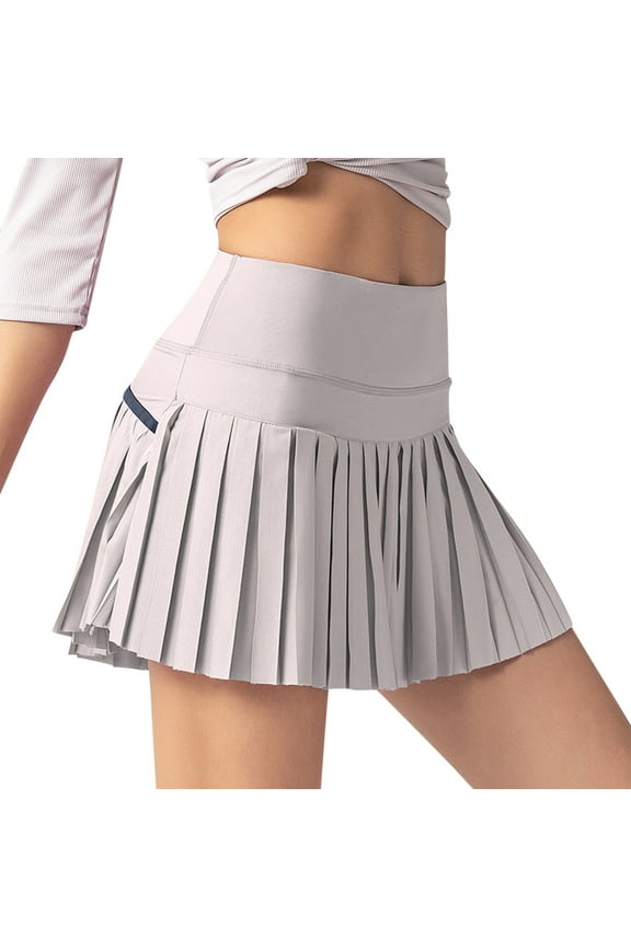 Women Tennis Skirt with Pocket Pleated Golf Skort Active Workout Running Athletic Shorts (Grey, S)