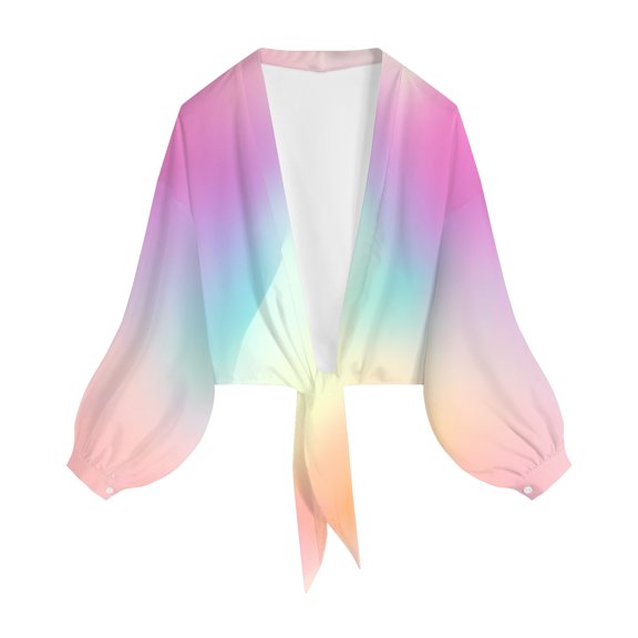 GEWSEY Women Tie Front Bathing Suit Cover Up Chiffon Kimono Crop Top Swimsuit Cardigans Long Sleeve Beach Blouses (Pink, XL)