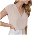 thumbnail image 1 of GEWSEY Women Tops Cap Sleeve Textured Dressy Casual V Neck Shirts 2025 Summer Business Work Blouses Outfits (Khaki, S), 1 of 8
