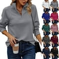 thumbnail image 1 of GEWSEY Women Tops Quarter Zip Fall Winter Spring Tunic Casual Oversized Sweatshirt Ribbed Quilted Pullover Vneck Outfit 2025 (Dark Gray, M), 1 of 8