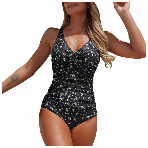 GEWSEY Women Tummy Control One Piece Swimsuit - Push Up Bathing Suit Full Coverage Slimming Swimwear (White, XL)