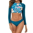 thumbnail image 1 of GEWSEY Women Two Piece Rash Guard Long Sleeve Swimsuit Crop Tankini with High Waisted Swim Bottom UPF 50+ (Blue, S), 1 of 9