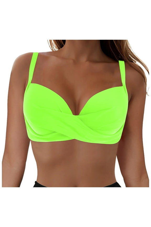 Women Underwire Fahion Sexy Bikini Top Only No Bottom Bathing Suit - 2025 Push Up Swim Top Padded Bra Swimsuit (Green, XXL)