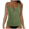 thumbnail image 1 of GEWSEY Tankini Tops for Women Swimwear Top Only Tummy Control Bathing Suit Top No Bottom (Army Green, M), 1 of 9