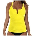 thumbnail image 1 of GEWSEY Women Underwire Tankini Top Only V Wire Modest Swimsuits Ruched Tummy Control Bathing Suit Tops (Yellow, XL), 1 of 9