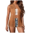 thumbnail image 1 of GEWSEY Women Boho Western Tassel Vest Open Front Suede Fringe Cardigan Sleeveless Jacket Vintage Hippie Outwear (Brown, L), 1 of 9