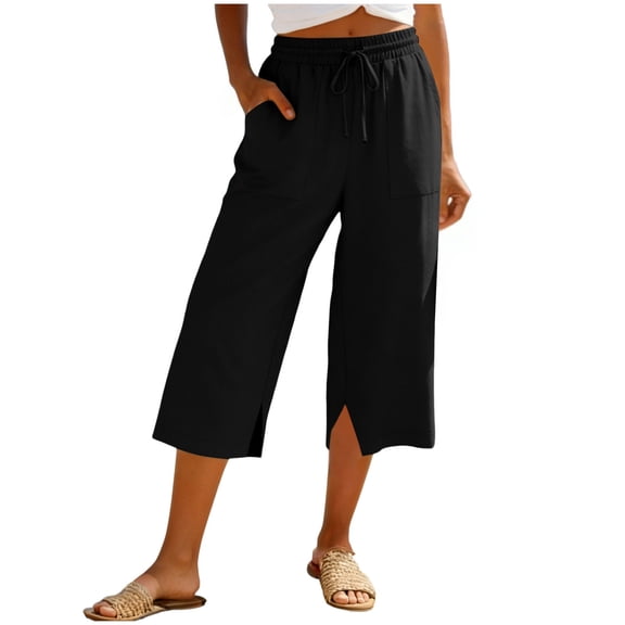 GEWSEY Women Work Pants Comfy Relaxed Loose Wide Leg Trousers Elastic Stretch High Rise 7/8 Length Slacks Pants Solid Asymmetrical Cropped Trousers for Lady Dance Clubs Black for Size XXL