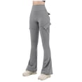 thumbnail image 1 of GEWSEY Women Workout Flare Leggings with Pockets Hidden Scrunch High Waisted Cargo Gym Yoga No Front Seam Leggings (Grey, XL), 1 of 5