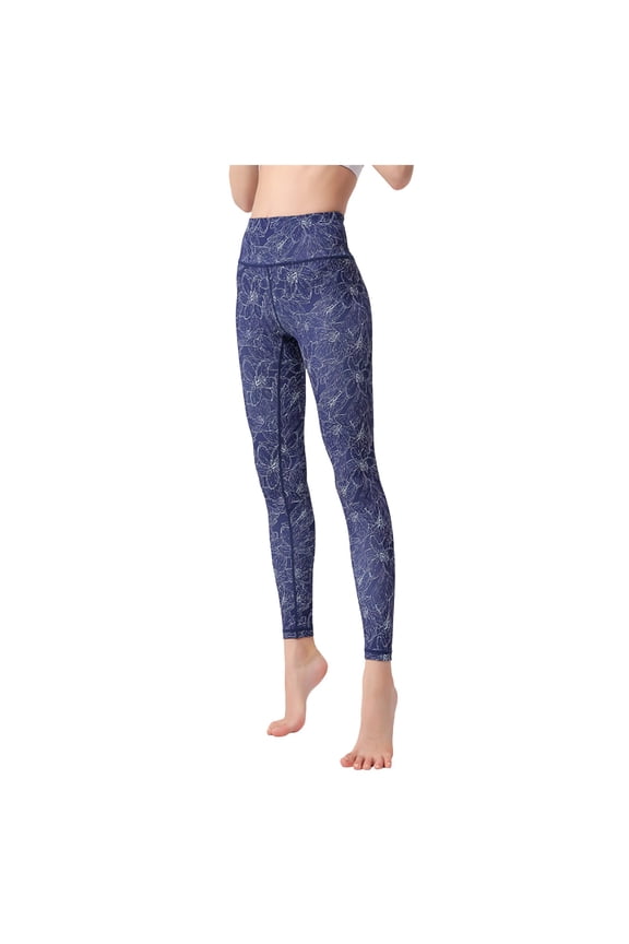 Women Yoga Pants Printed Over The Heel Stirrup Yoga Leggings High Waist Power Flex Capris Leggings for Fitness Running (Dark Blue, XL)