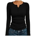 thumbnail image 1 of GEWSEY Women's 2025 Summer Fall Long Sleeve Henley T Shirts Button Ribbed Knit Slim Fit Casual Basic Tops Blouse (Black, S), 1 of 5
