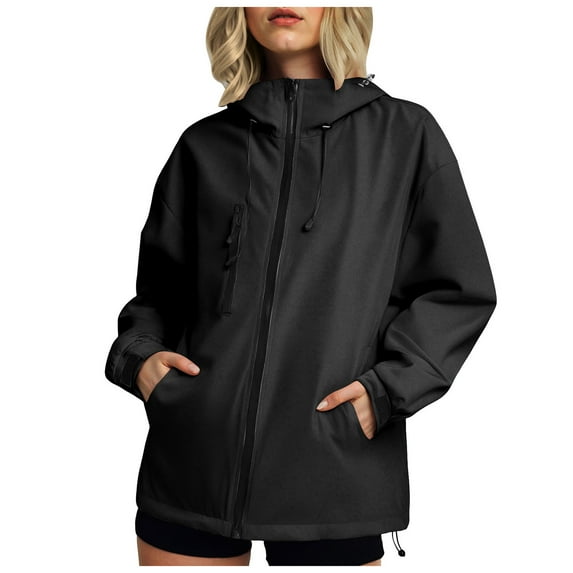 GEWSEY Women's 2025 Waterproof Rain Jacket - Lightweight Plus Size Longline Raincoat Hooded Outdoor Windbreaker (Black, 4XL)