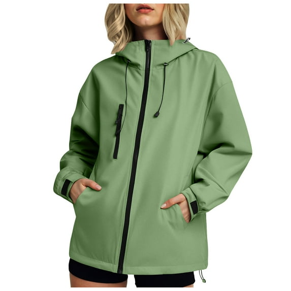 GEWSEY Women's 2025 Waterproof Rain Jacket - Lightweight Plus Size Longline Raincoat Hooded Outdoor Windbreaker (Light Green, S)