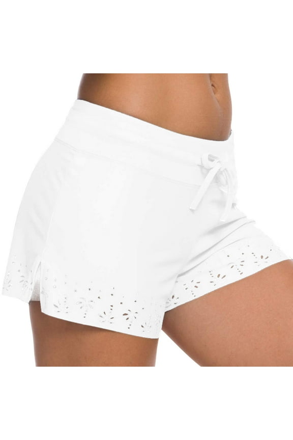 Women's 4" Swim Shorts Quick Dry Board Shorts Swimsuit Bottom with Pockets (White, M)