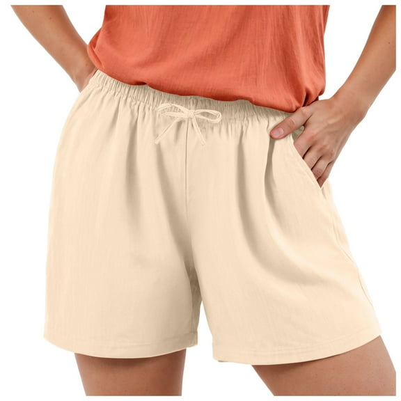 GEWSEY Women's 5" Inseam Drawstring Linen Blend Short Khaki, XL