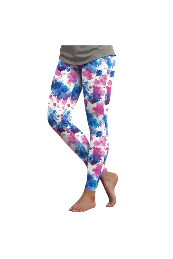 Women's 80s Leggings Neon Artistic Splash Printed Buttery Soft Stretchy Pants (Navy, XL)