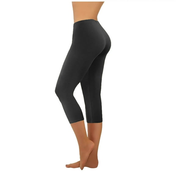 GEWSEY Women's Active FormFlex Buttery Soft High Waist 19" Inseam Capri Yoga Workout Leggings (Black, XXL)