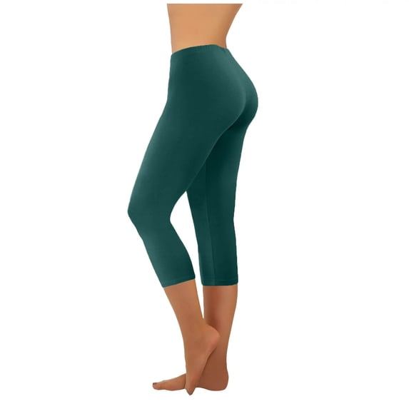 GEWSEY Women's Active FormFlex Buttery Soft High Waist 19" Inseam Capri Yoga Workout Leggings with Pockets (Dark Green, XXL)