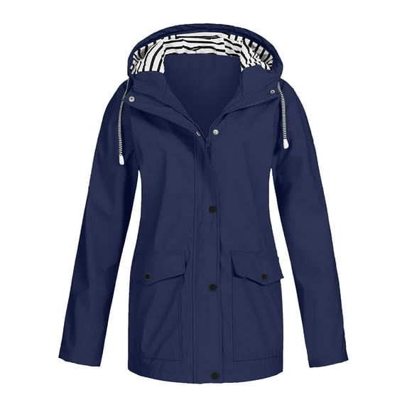 GEWSEY Women's Anorak Military Jacket Lightweight Casual Cotton Coat with Hood (Dark Blue, 3XL)