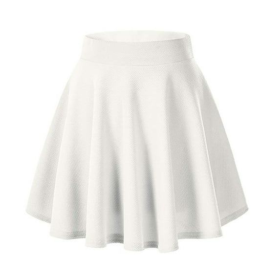 GEWSEY Women's Basic Versatile Stretchy Flared Casual Mini Skater Skirt (White, XL)