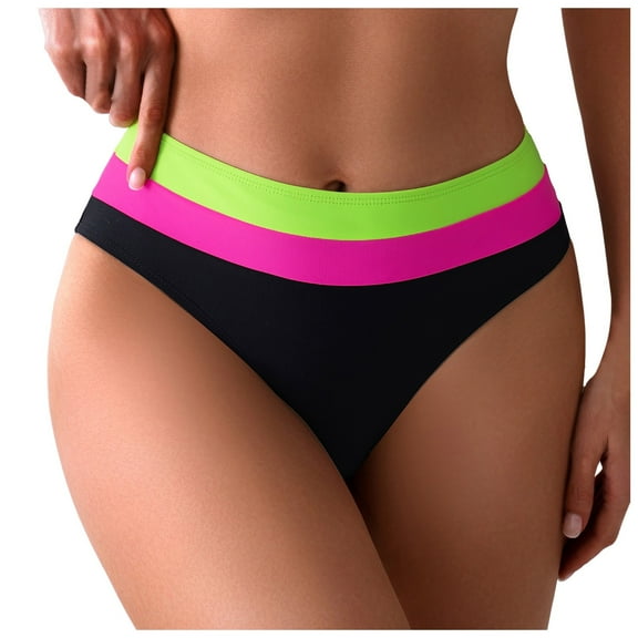 GEWSEY Women's Bikini Bottom Colorblock High Waist Swimwear Bottoms Tummy Control Bathing Suit Swim Bottom Multicolor, L