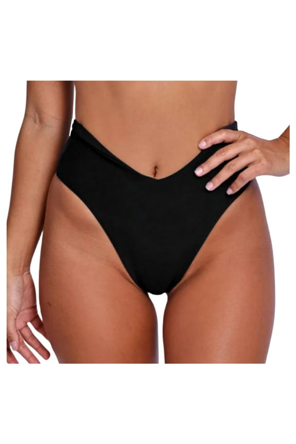 Women's Bikini Bottom Sexy V Cut High Cut Swimsuit High Waisted Bathing Suit Bottoms Swimming Compression Shorts Black, L