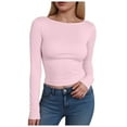 thumbnail image 1 of GEWSEY Women's Boat Neck Tops Long Sleeve Shirts Casual Fitted Tee Shirts Solid Color Fall Basic Clothes (Pink, XL), 1 of 5