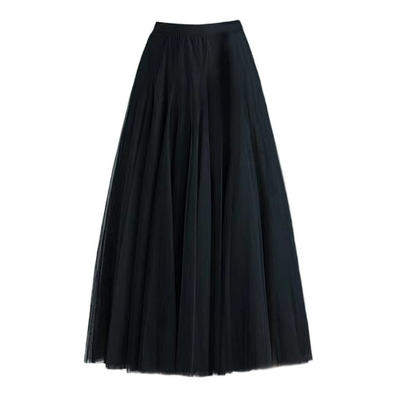 GEWSEY Women's Bohemian Style Elastic Waist Band Cotton Linen Long Maxi Skirt Dress (Black, One Size)