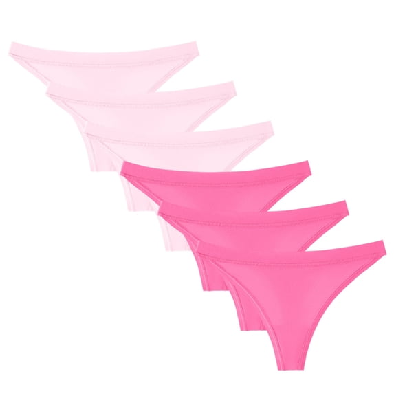GEWSEY Women's Breathable Seamless Thong Low Rise Panties No Show Underwear 6 Pack (Pink, L)
