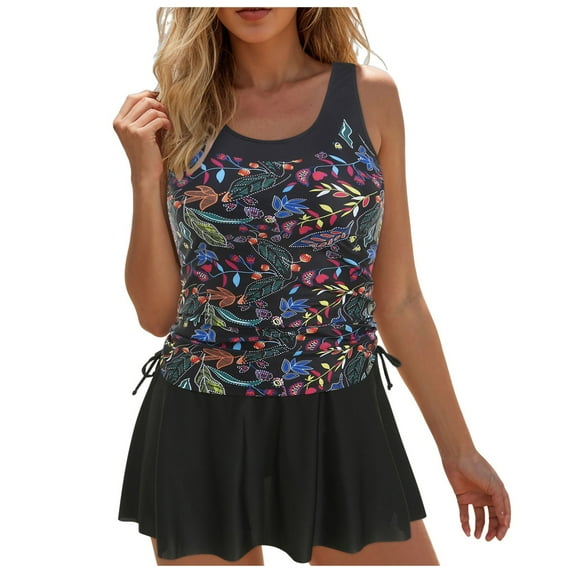 GEWSEY Women's Built in Bra Tankini Top No Bottom Loose Fit Tank Tops Swimsuits Dark Blue, S