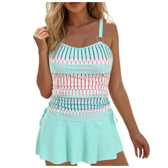 GEWSEY Women's Built in Bra Tankini Top Only Loose Fit Tank Tops V Neck Swimsuits Mint Green, 5XL