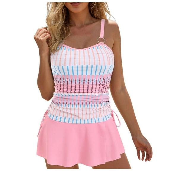 GEWSEY Women's Built in Bra Tankini Top Only Loose Fit Tank Tops V Neck Swimsuits Pink, XXL