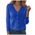 thumbnail image 1 of GEWSEY Women's Button Down V-Neck Long Sleeve Knit Cardigan with Sleeve Button Detail (Dark Blue, S), 1 of 4