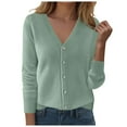 thumbnail image 1 of GEWSEY Women's Button Down V-Neck Long Sleeve Knit Cardigan with Sleeve Button Detail (Light Green, M), 1 of 4