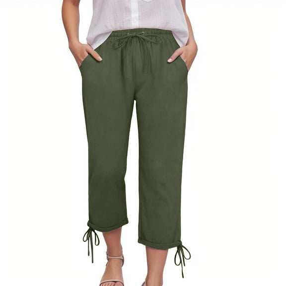 GEWSEY Women's Capris Pants with 2 Pockets Lightweight Quick Dry Travel Hiking Summer Pants for Women Casual (Army Green, S)