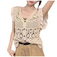 thumbnail image 1 of GEWSEY Women's Cardigan Crochet Top Vest With Butterfly Sleeves And Buttons In A Summer Beach Style (Beige, One Size), 1 of 7