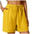 thumbnail image 1 of GEWSEY Women's Casual Cotton Elastic Waist Drawstring Bermuda Shorts with Pockets (Yellow, M), 1 of 6