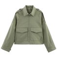 thumbnail image 1 of GEWSEY Women's Casual Lapel Pocket Zipper Long Sleeve Jacket Loose Fit Short Coats (Green, M), 1 of 9