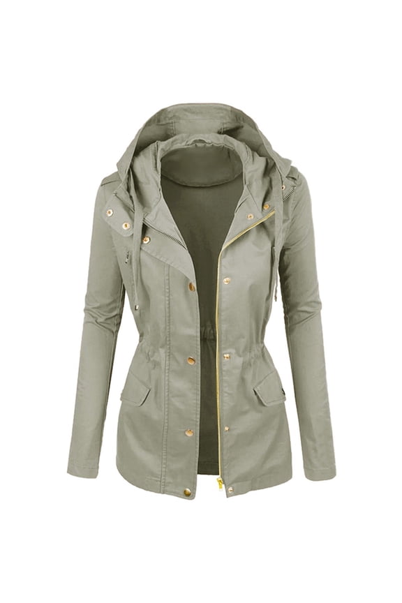 Women's Casual Military Anorak Jacket - Lightweight Detachable Hooded Safari Utility (Grey, M)