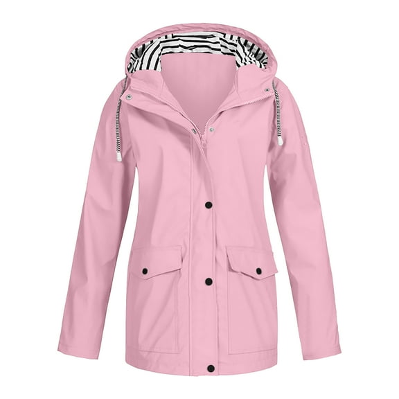 GEWSEY Women's Casual Military Jacket Cotton Stand Collar Utility Anorak Coat (Pink, L)