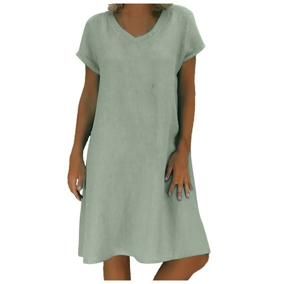 GEWSEY Women's Casual T Shirt Dress Summer Short Sleeve Swing Dresses with Pockets Army Green, XXL