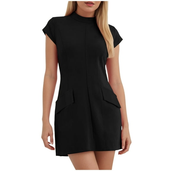 GEWSEY Women's Casual T Shirt Dress Summer Short Sleeve Swing Dresses with Pockets (Black, L)